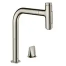 Смеситель для кухни Hansgrohe Metris Select 200 2jet (цвет - сталь), с вытяжным душем (73819800) фото 1 Aquada.com.ua