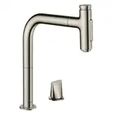 Змішувач для кухні Hansgrohe Metris Select 200 2jet з висувним виливом sBox, Steel Finis (73818800)
