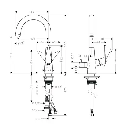 Смеситель для кухни, однорычажный Hansgrohe Talis S (цвет - хром), с запорным вентилем для посудомоечной машины (72811000) фото 2 Aquada.com.ua