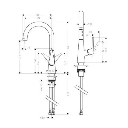 Смеситель для кухни, однорычажный Hansgrohe Talis S (цвет - сталь) (72814800) фото 2 Aquada.com.ua