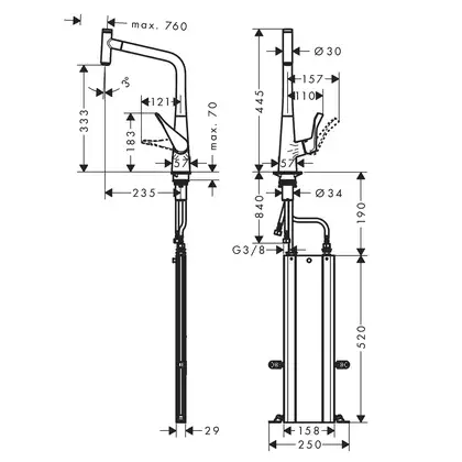 Смеситель для кухни Hansgrohe Metris Select 320 1jet, sBox (цвет - хром), с вытяжным душем (73803000) фото 3 Aquada.com.ua Смеситель для кухни Hansgrohe Metris Select 320 1jet, sBox (цвет - хром), с вытяжным душем (73803000) фото 3 Aquada.com.ua
