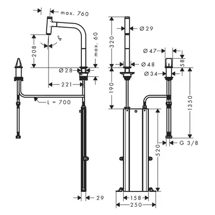 Смеситель для кухни Hansgrohe Metris Select 200 1jet, sBox (цвет - хром), с вытяжным душем (73804000) фото 8 Aquada.com.ua