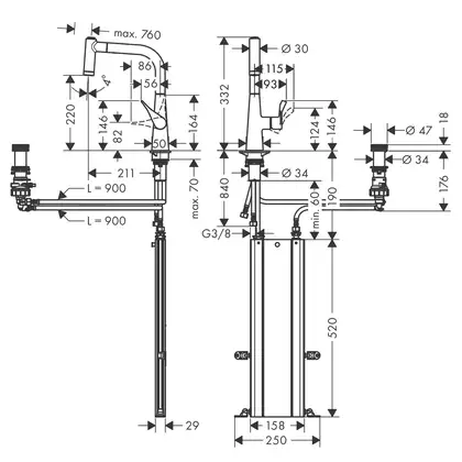 Смеситель для кухни Hansgrohe Metris Select 220 2jet, sBox (цвет - сталь), с вытяжным душем (73805800) фото 2 Aquada.com.ua Смеситель для кухни Hansgrohe Metris Select 220 2jet, sBox (цвет - сталь), с вытяжным душем (73805800) фото 2 Aquada.com.ua