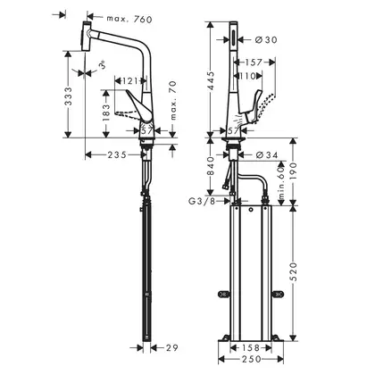 Смеситель для кухни Hansgrohe Metris Select 320 2jet, sBox (цвет - хром), с вытяжным душем (73816000) фото 2 Aquada.com.ua Смеситель для кухни Hansgrohe Metris Select 320 2jet, sBox (цвет - хром), с вытяжным душем (73816000) фото 2 Aquada.com.ua