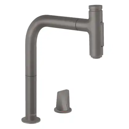 Смеситель для кухни Hansgrohe Metris Select 200 2jet, sBox (цвет - шлифованный чёрный хром), с вытяжным душем (73818340) фото 1 Aquada.com.ua