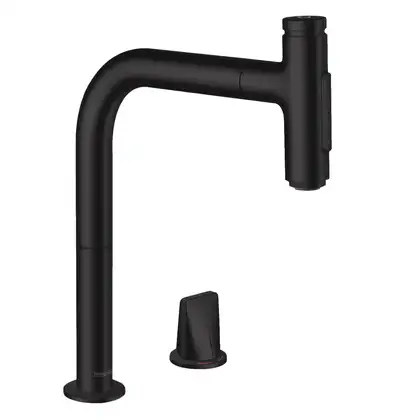 Смеситель для кухни Hansgrohe Metris Select 200 2jet, sBox (цвет - чёрный матовый), с вытяжным душем (73818670) фото 1 Aquada.com.ua