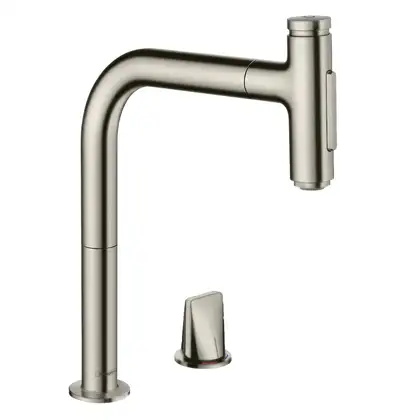 Смеситель для кухни Hansgrohe Metris Select 200 2jet (цвет - сталь), с вытяжным душем (73819800) фото 1 Aquada.com.ua