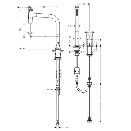 Смеситель для кухни Hansgrohe Metris Select 200 2jet (цвет - сталь), с вытяжным душем (73819800) фото 2 Aquada.com.ua