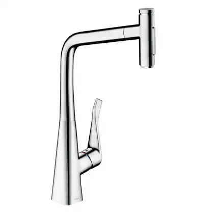 Смеситель для кухни Hansgrohe Metris Select 320 2jet (цвет - хром), с вытяжным душем (73820000) фото 1 Aquada.com.ua Смеситель для кухни Hansgrohe Metris Select 320 2jet (цвет - хром), с вытяжным душем (73820000) фото 1 Aquada.com.ua