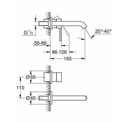 Смеситель для раковины настенный Grohe Essence (цвет - сталь) (19408DC1) фото 2 Aquada.com.ua Смеситель для раковины настенный Grohe Essence (цвет - сталь) (19408DC1) фото 2 Aquada.com.ua