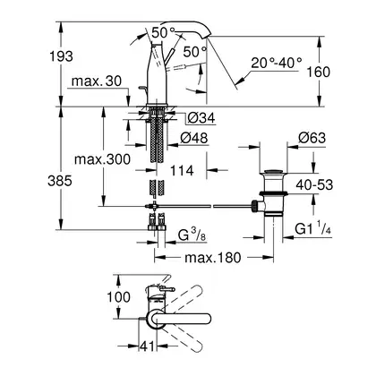 Смеситель для раковины Grohe Essence M-Size (цвет - тёмный графит), с донным клапаном (23462A01) фото 2 Aquada.com.ua
