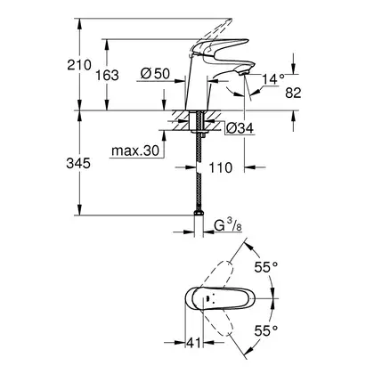 Смеситель однорычажный для раковины Grohe Eurostyle Solid DN 15 S-Size (цвет - хрм) без донного клапана (23715003) фото 2 Aquada.com.ua