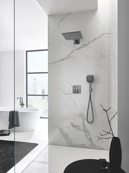 Лейка для душа Grohe Rainshower SmartActive Cube (цвет - тёмный графит, матовый), 3 вида струи (26582AL0) фото 4 Aquada.com.ua