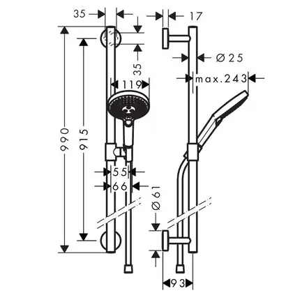 Душевой гарнитур Hansgrohe Raindance Select S 120 EcoSmart 9 л / мин / Unica Comfort 0,90 м (цвет - хром) (26323000) фото 3 Aquada.com.ua