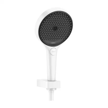 Душевой гарнитур Hansgrohe Rainfinity (цвет - белый матовый/чёрный), 3 типа струи, шланг 1600 мм (26851700) фото 1 Aquada.com.ua