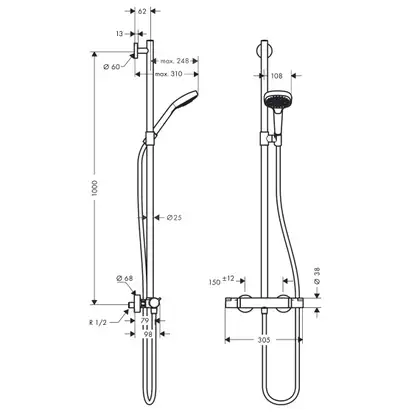 Душевой гарнитур с термостатом Hansgrohe Croma Select E (цвет - хром/белый) (27248400) фото 2 Aquada.com.ua Душевой гарнитур с термостатом Hansgrohe Croma Select E (цвет - хром/белый) (27248400) фото 2 Aquada.com.ua