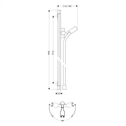 Душевая штанга Hansgrohe PuraVida 90 см со шлангом (цвет - хром) (27844000) фото 2 Aquada.com.ua