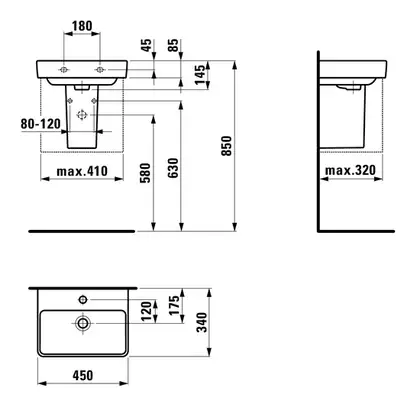 Маленькая (мини) раковина 45 х 34 см Laufen Pro S (H8159610001041) фото 9 Aquada.com.ua