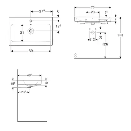 Раковина подвесная Geberit Icon 75 х 48,5 см (124075000) фото 2 Aquada.com.ua Раковина подвесная Geberit Icon 75 х 48,5 см (124075000) фото 2 Aquada.com.ua
