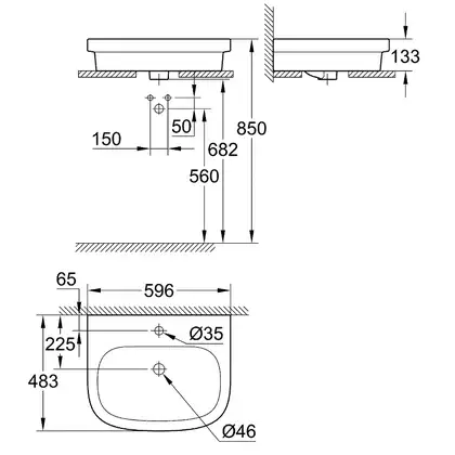 Раковина накладная на столешницу Grohe Euro Ceramic 59,6 х 48,3 см, с покрытием PureGuard (3933700H) фото 2 Aquada.com.ua