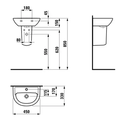 Маленькая (мини) раковина 45 х 33 см Laufen Pro (H8159520001041) фото 2 Aquada.com.ua