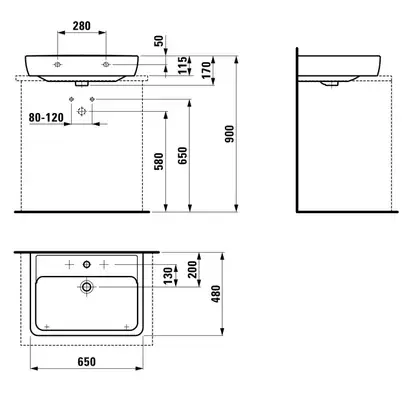 Раковина накладная на столешницу 65 х 48 см Laufen Pro (H8179530001041) фото 3 Aquada.com.ua