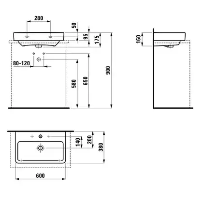 Раковина накладная на столешницу 60 х 38 см Laufen Pro S (H8179590001041) фото 4 Aquada.com.ua