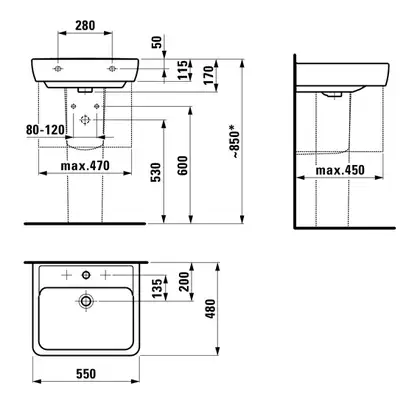 Раковина подвесная 55 х 48 см Laufen Pro (H8189510001041) фото 6 Aquada.com.ua