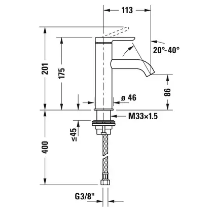 Смеситель для раковины Duravit C.1 (цвет - чёрный матовый), без донного клапана (C11020002046) фото 3 Aquada.com.ua