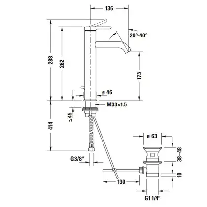 Смеситель для раковины высокий Duravit C.1 (цвет - хром), с донным клапаном, излив 136 мм (C11030001010) фото 3 Aquada.com.ua