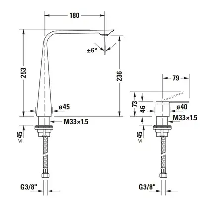 Смеситель для раковины высокий на 2 отверстия Duravit D.1 (цвет - хром) (D11130002010) фото 2 Aquada.com.ua