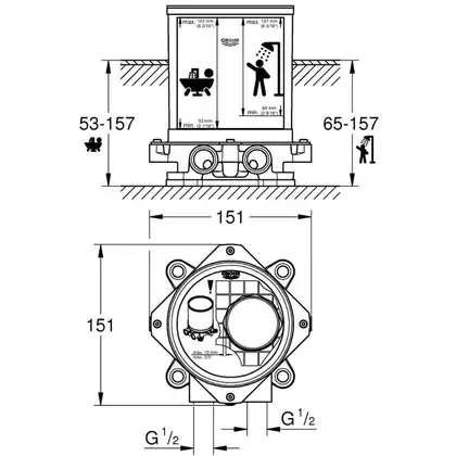 GROHE Монтажный набор для напольного излива ½ для ванны (45984001) фото 4 Aquada.com.ua GROHE Монтажный набор для напольного излива ½ для ванны (45984001) фото 4 Aquada.com.ua