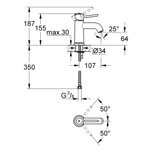 Смеситель для раковины Grohe BauClassic (цвет - хром) (23162000) фото 7 Aquada.com.ua Смеситель для раковины Grohe BauClassic (цвет - хром) (23162000) фото 7 Aquada.com.ua