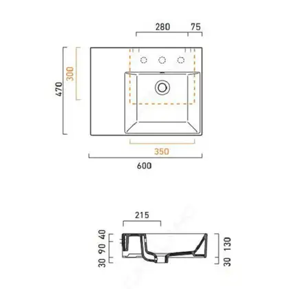 Раковина подвесная Catalano Premium Up 60 x 47 см (чаша cправа) (160DVPUP00) фото 4 Aquada.com.ua