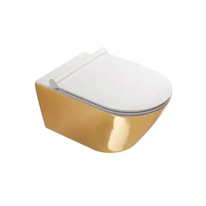 Унитаз подвесной NewFlush (безободковый) Catalano Gold & Silver с сиденьем Soft Close (1VS55NRBO+5SCSTP000) фото 1 Aquada.com.ua Унитаз подвесной NewFlush (безободковый) Catalano Gold & Silver с сиденьем Soft Close (1VS55NRBO+5SCSTP000) фото 1 Aquada.com.ua