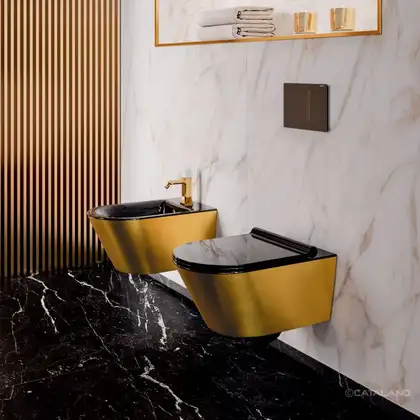 Унитаз подвесной NewFlush (безободковый) Catalano Gold & Silver с сиденьем Soft Close (1VS55NRNO+5SCSTPNNE) фото 3 Aquada.com.ua Унитаз подвесной NewFlush (безободковый) Catalano Gold & Silver с сиденьем Soft Close (1VS55NRNO+5SCSTPNNE) фото 3 Aquada.com.ua