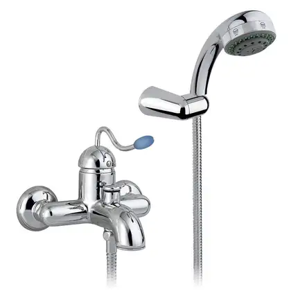 Смеситель для ванны Nicolazzi Antelao ручка BLU, с ручным душем (3401CR20) фото 1 Aquada.com.ua Смеситель для ванны Nicolazzi Antelao ручка BLU, с ручным душем (3401CR20) фото 1 Aquada.com.ua