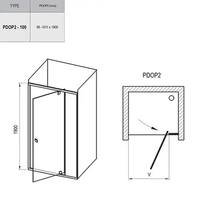 Душевая дверь Ravak Pivot PDOP2 100 х h1900 мм (профиль - чёрный, стекло - прозрачное) (03GA0300Z1) фото 3 Aquada.com.ua