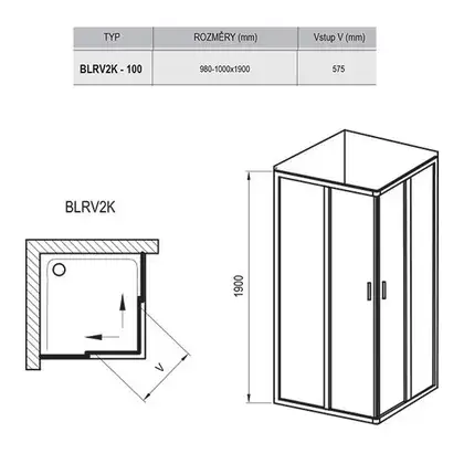 Душевая кабина Ravak Blix BLRV2K-100 (профиль - сатин, стекло - transparent) (1XVA0U00Z1) фото 2 Aquada.com.ua