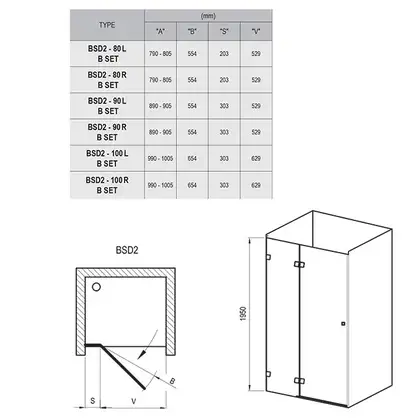 Душевые двери Ravak Brilliant BSD2-80 A-R (профиль - хром; стекло - Transparent (прозрачный)) (D01000A084) фото 2 Aquada.com.ua