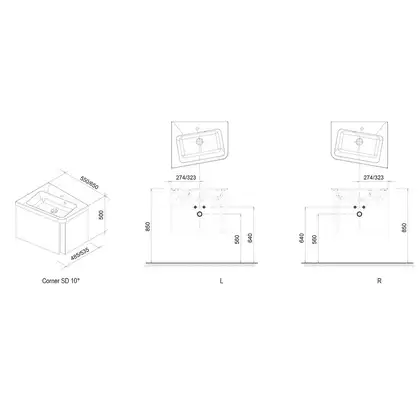 Тумба под раковину Ravak 10° 650х535х450 мм L темный орех (X000000747) фото 2 Aquada.com.ua