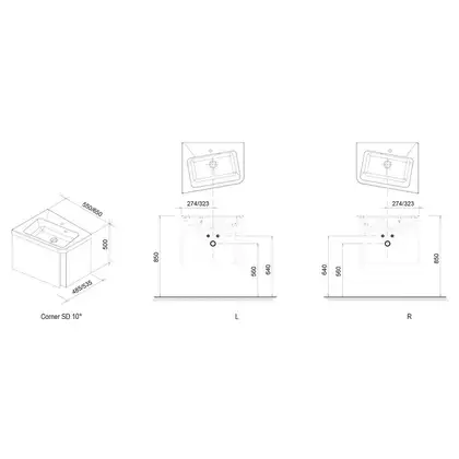 Тумба под раковину Ravak 10° 650х535х450 мм R белая (X000000748) фото 3 Aquada.com.ua