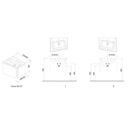 Тумба под раковину Ravak 10° 650х535х450 мм R серая (X000000749) фото 3 Aquada.com.ua