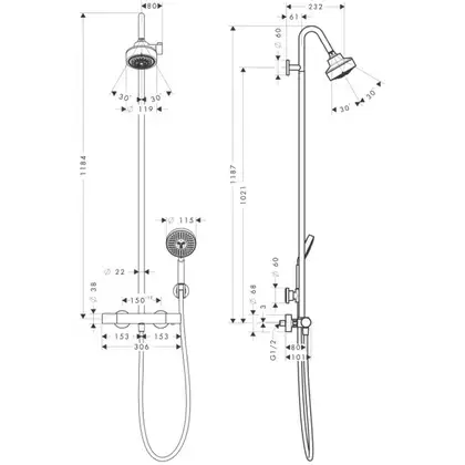 Душевая система с термостатом Axor Citterio M Showerpipe (цвет - хром) (34640000) фото 4 Aquada.com.ua Душевая система с термостатом Axor Citterio M Showerpipe (цвет - хром) (34640000) фото 4 Aquada.com.ua