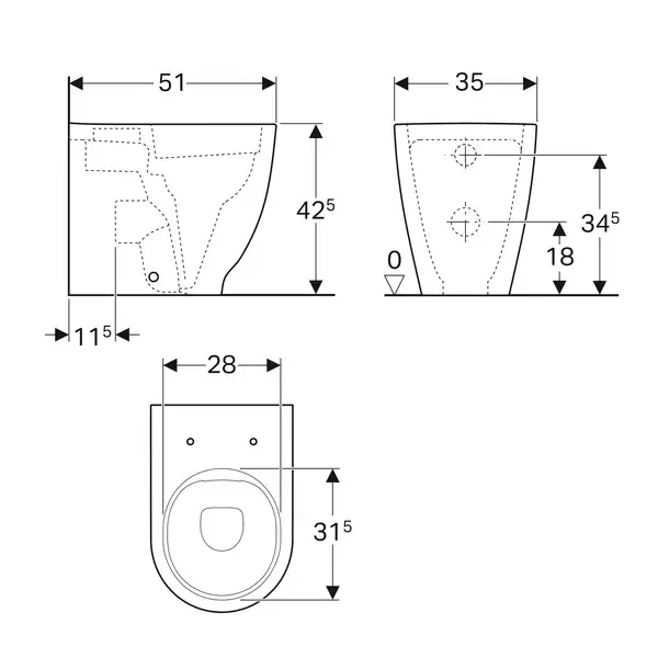 Geberit унитаз напольный Rimfree (безободковый), с сиденьем Soft Close (500.602.01.2+500.605.01.2) фото 4 Aquada.com.ua