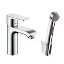 Смеситель для раковины с гигиеническим душем Hansgrohe Metris (цвет - хром), с донным клапаном Push-Open (31285000) фото 1 Aquada.com.ua