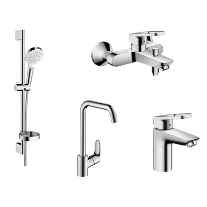 Набор смеситель для ванны и кухни 4-в-1 Hansgrohe Logis Loop/Crometta/Focus (цвет - хром) (1172019) фото 1 Aquada.com.ua