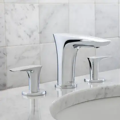 Cмеситель для раковины Hansgrohe PuraVida (цвет - хром), с донным клапаном Push-Open (15073000) фото 2 Aquada.com.ua Cмеситель для раковины Hansgrohe PuraVida (цвет - хром), с донным клапаном Push-Open (15073000) фото 2 Aquada.com.ua