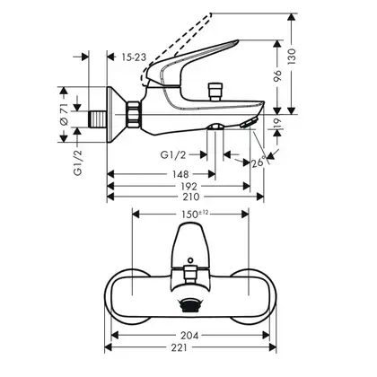 Набор смесителей для ванны 3-в-1 Hansgrohe Novus 70 (цвет - хром) (20180002) фото 3 Aquada.com.ua