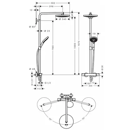 Душевая система с термостатом Hansgrohe Raindance Select S 240 Showerpipe 2jet (цвет - хром/белый) (27129400) фото 4 Aquada.com.ua